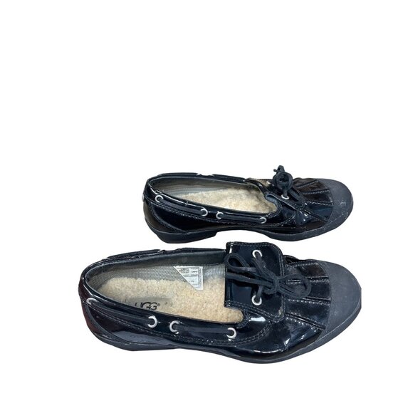 UGG Ashdale Black Patent Leather Sheepskin Rain Duck Shoes Sz 8 SKU 9488 - Picture 4 of 16